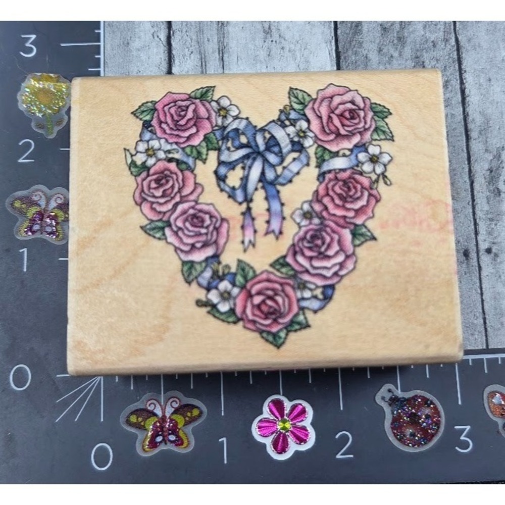 Rubber Stampede Romantic Wreathe A809E Rose Flower Rubber Stamp Wood #S15